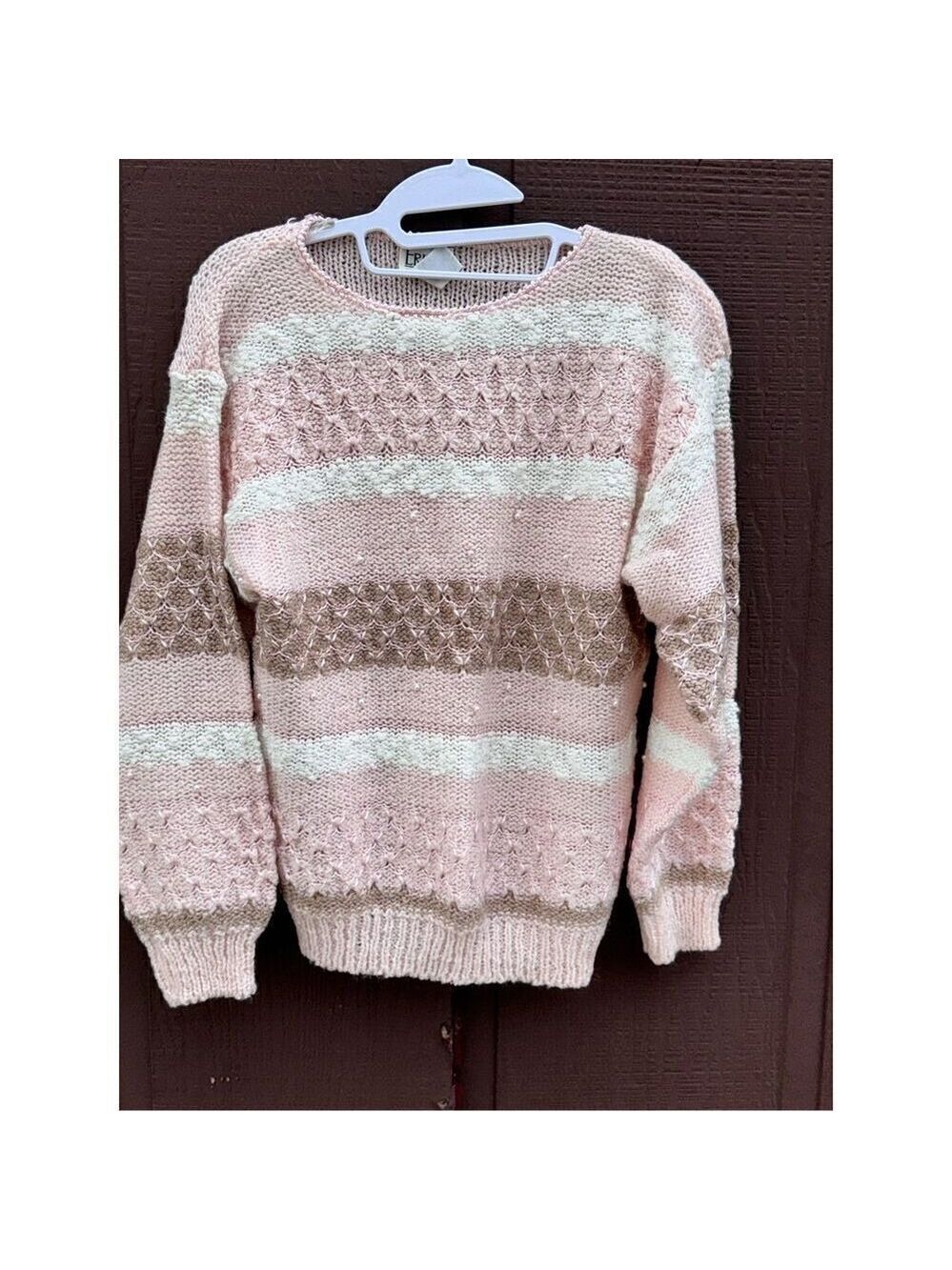 Erika vintage sweater baby pink white embroidered beaded Korea size large